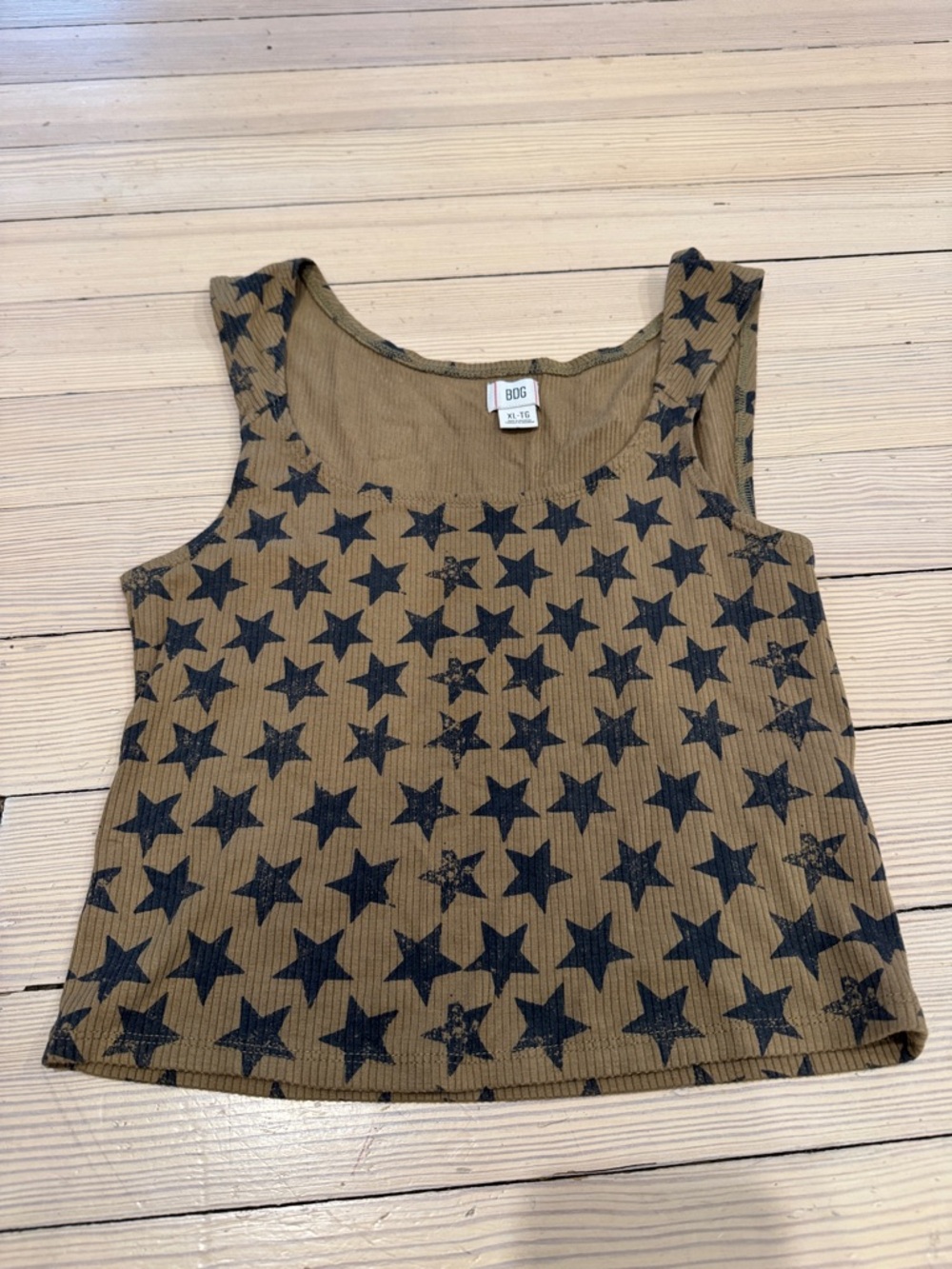 BDG Olive Star-Print Ribbed Crop Tank
